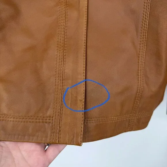 Quince 100% Leather Stand-Collar Jacket size M Women's in Cognac Brown Full Zip - Picture 9 of 16